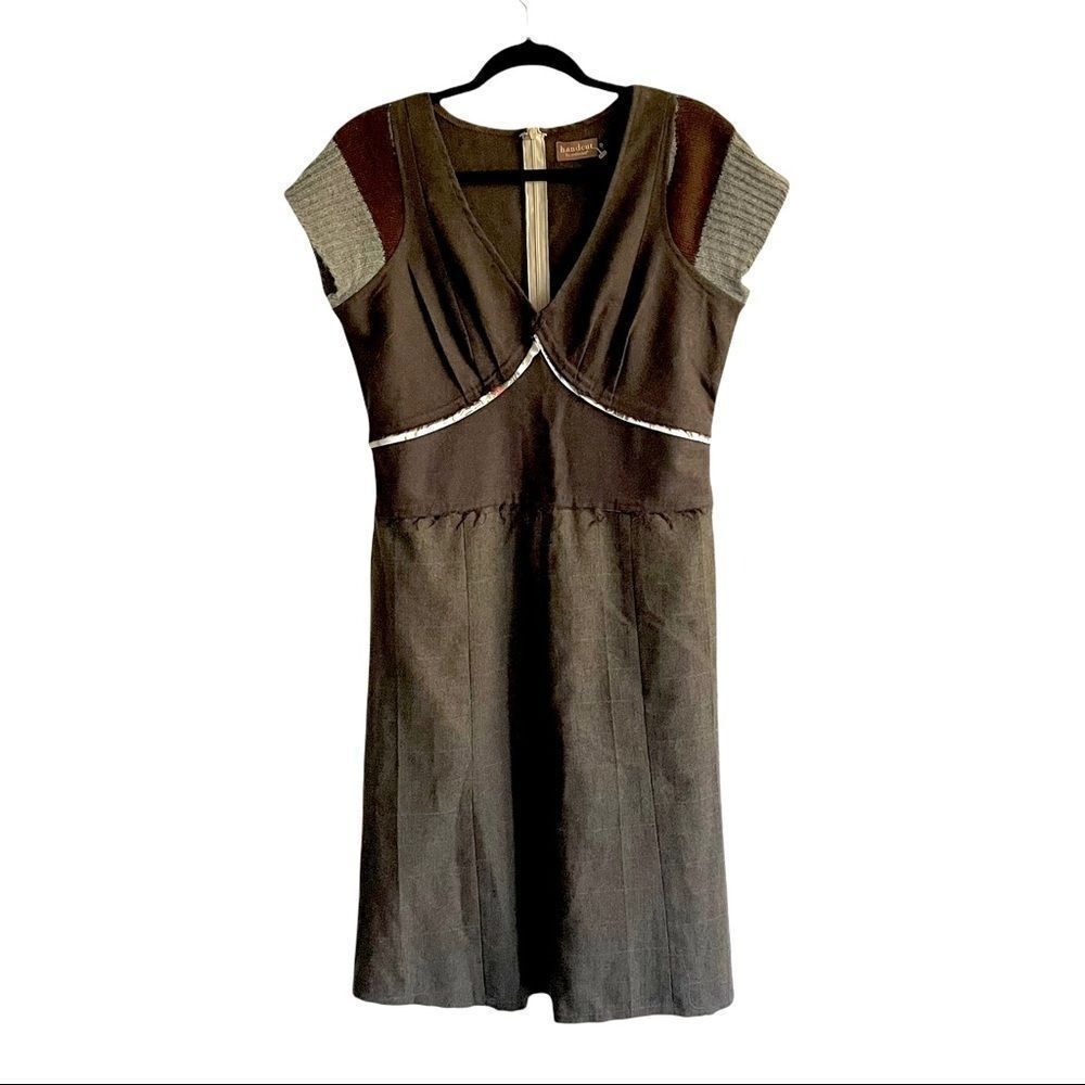 HANDCUT BY PRELOVED Vintage V-Neck Short Sleeve Midi Dress Brown L